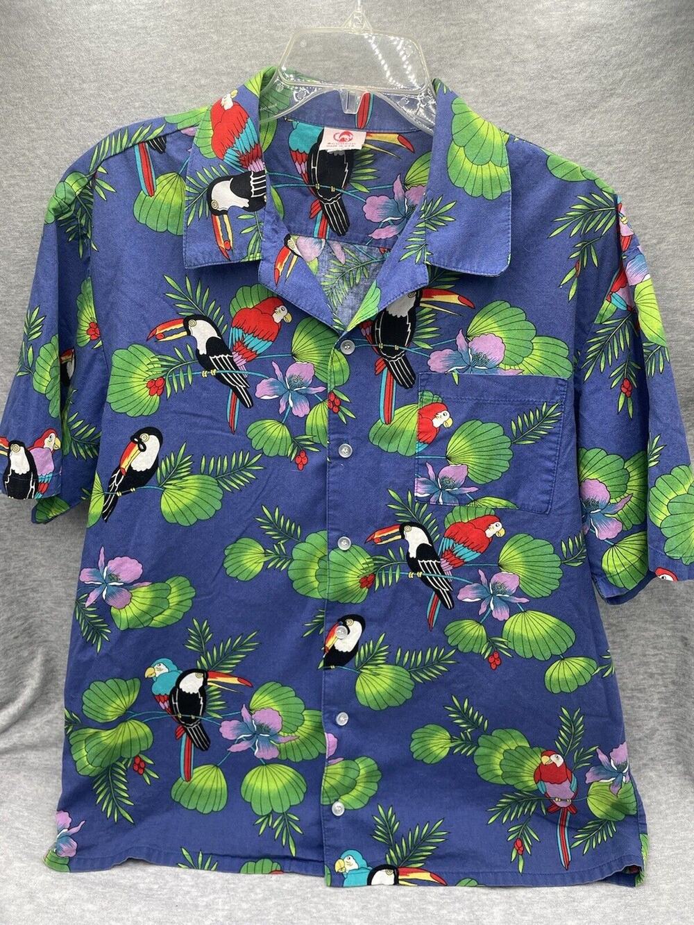 Scorpio Collection Men's Short Sleeve Hawaiian Shirt Toucans & Palm Trees Sz L